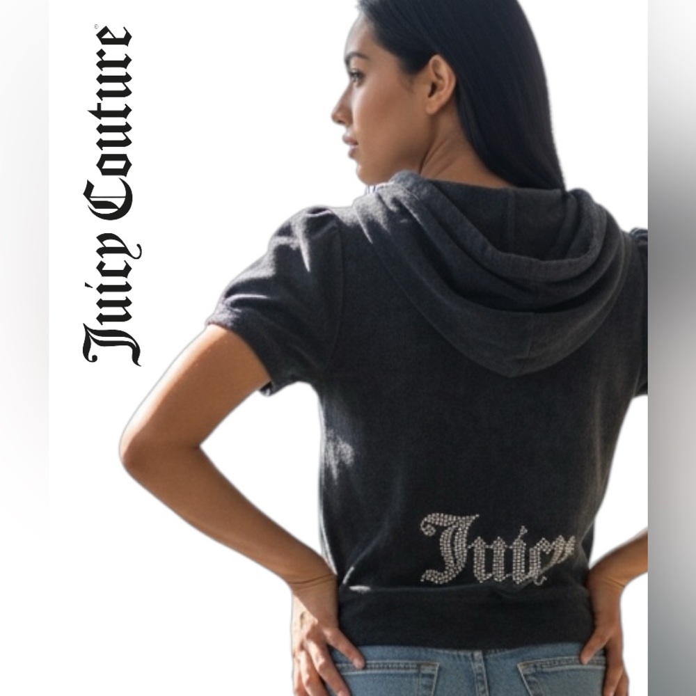 Juicy Couture Black French Terry Short Sleeve Zip Front‎ Hoodie